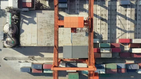 Container terminal with solar panels on factroy rooftop Stock Footage 166386749