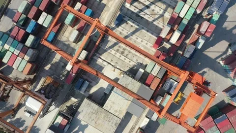 Container terminal with solar panels on factroy rooftop Stock Footage 166386956