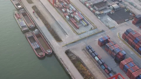 Container terminal with solar panels on factroy rooftop Stock Footage 167226313