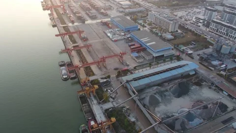 Container terminal with solar panels on factroy rooftop Stock Footage 167226698