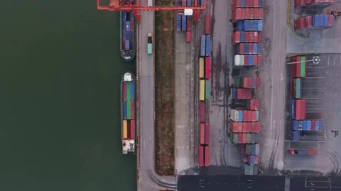 Container terminal with solar panels on factroy rooftop Stock Footage 167226754