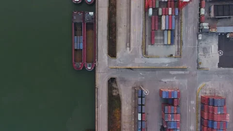 Container terminal with solar panels on factroy rooftop Video stock 167226763