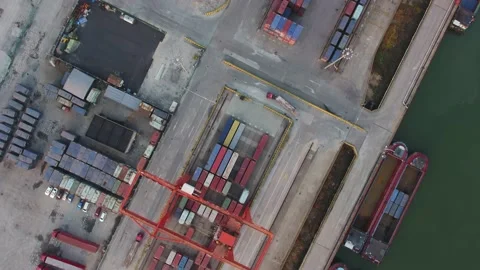 Container terminal with solar panels on factroy rooftop Stock Footage 167226814