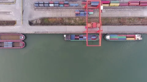 Container terminal with solar panels on factroy rooftop Stock Footage 167226926