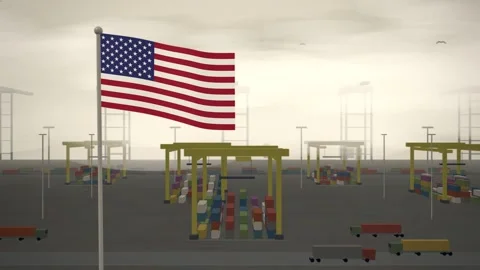 Container Terminal Stacking Yard United States Flag seamless loop Stock-Footage 344778950