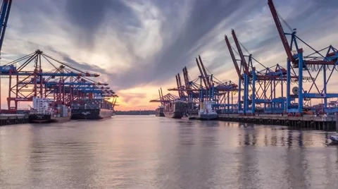 Container terminal sunset timelapse Stock Footage 40570543