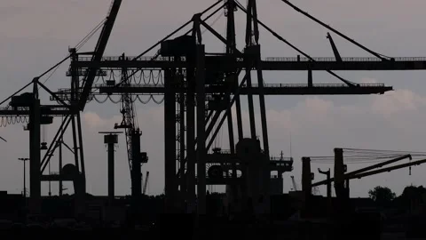 A container terminal at work as silhouette Stock Footage 166347664