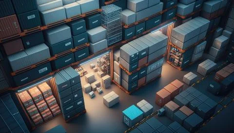 Container Terminals, Aerial view of the container Stock Illustration