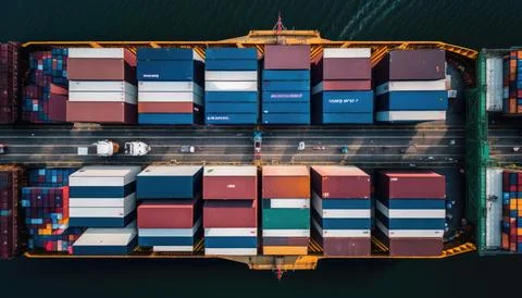 Container Terminals, Aerial view of the container, Made by AI Stock Illustration