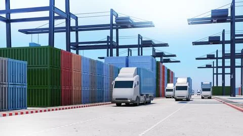 Container terminals in port and container shipping,large cargo port,Cargo p.. Stock Photos