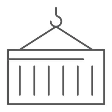 Container thin line icon, cargo and shipping, crane sign, vector graphics, a Stock Illustration
