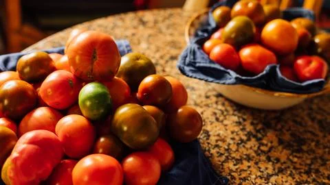 Container with tomatoes Foto stock
