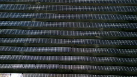 Container tops pattern, Surveillance perspective of metallic container rooftops Stock Footage 320022226