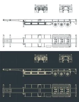 Container trailer blueprints Stock Illustration