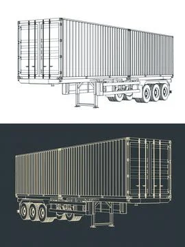 Container trailer blueprints Stock Illustration
