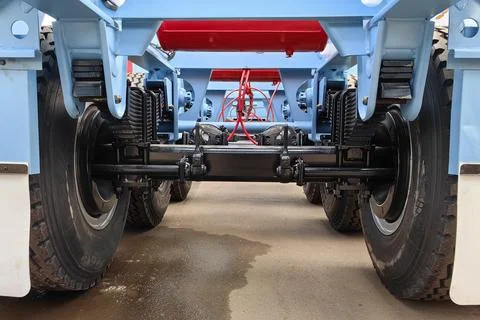 Container trailer frame and chassis, leaf springs, suspension system and pn.. Stock Photos