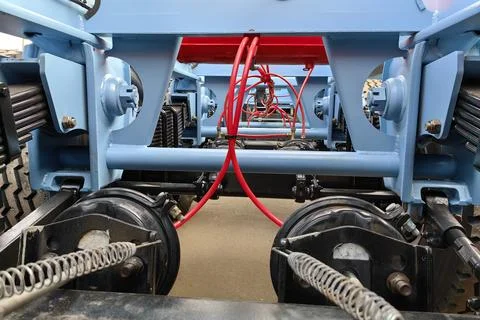 Container trailer frame and chassis, leaf springs, suspension system and pn.. Stock Photos