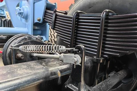 Container trailer frame and chassis, leaf springs, suspension system and pn.. Stock Photos
