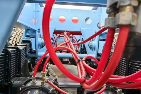 Container trailer frame and chassis, leaf springs, suspension system and pn.. Stock Photos