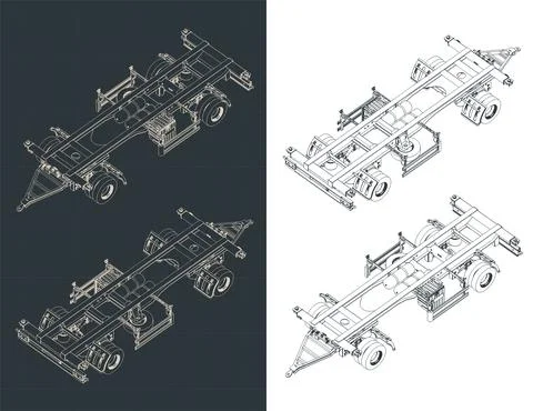 Container trailer isometric blueprints Stock Illustration