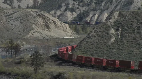 Container Train MS double curve Stock Footage 910641