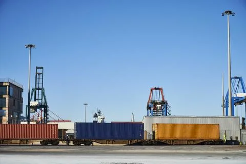 Container train in the port of Bilbao Stock Photos