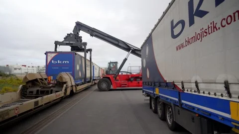 Container Transfer at Le Havre Port Rail Terminal France Stock Footage 338372156