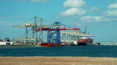 Container transhipment port Stock Footage 131649049