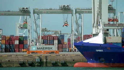 Container transhipment port + transhipment crane Stock Footage 131649355