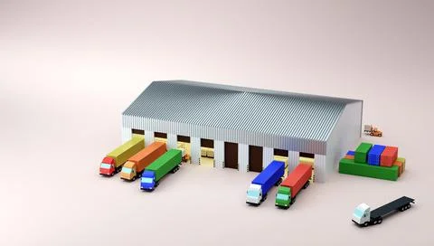 Container truck park to loading goods at storehouse 3D render illustration Stock Illustration