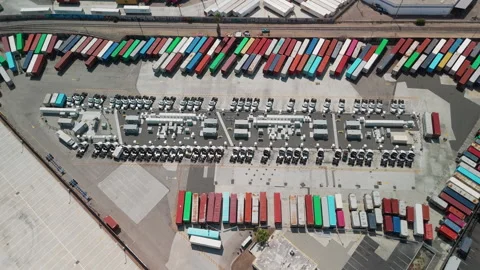 Container Truck Yard Drone Pullback Stock Footage 347688749