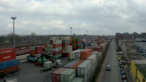 Container-trucks-shipping-work-at-industrial-area 스톡 동영상 150793830