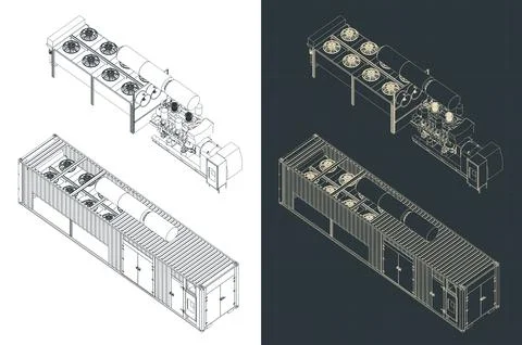 Container type generator structure blueprints Stock-Illustration