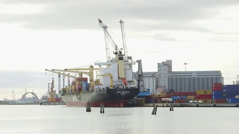 Container unloading from freight cargo Stock Footage 85014179