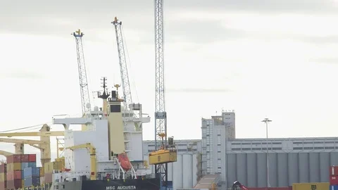 Container unloading from freight cargo_CloseUp Stock Footage 85014192