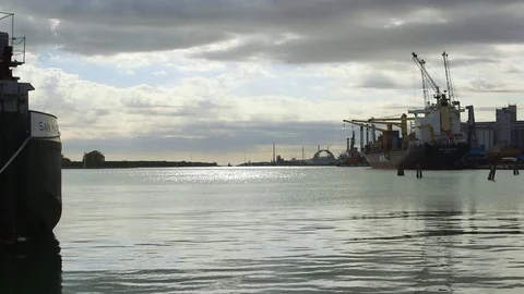 Container unloading from freight cargo_Establishing shot Stock Footage 85017573
