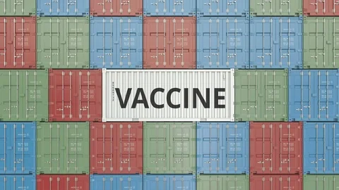 Container with a vaccine in container terminal, 3D animation Stock Footage 126900437