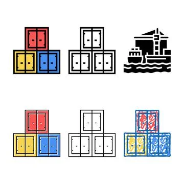 Container variants stack port color icon vector 스톡 일러스트