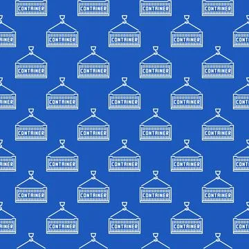 Container vector Intermodal Cargo linear blue seamless pattern Illustrazione stock