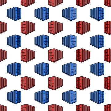 Container vector Shipping concept red and blue seamless pattern 스톡 일러스트
