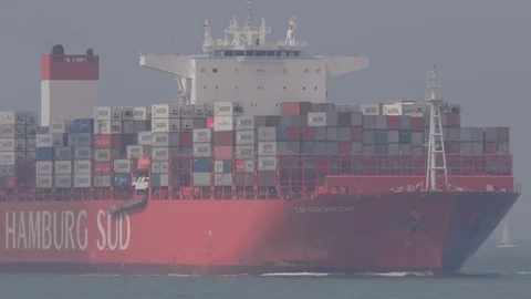 Container vessel Cap San Vincent from shipping company Hamburg Sud. Stock Footage 113640299