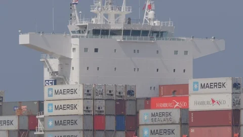 Container vessel Cap San Vincent from shipping company Hamburg Sud. Stock Footage 113640708
