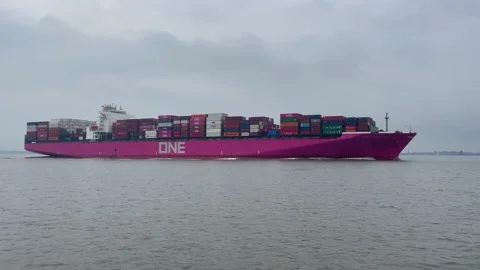 Container vessel one hannover on the river elbe in germany Stock Footage 228368072