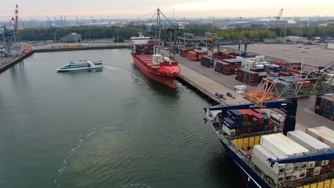 Container vessels alongside at Rotterdam Container Terminal Stock Footage 119684648