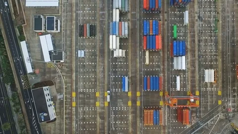 Container warehouse in the cargo port . Logistic center in seaport Video stock 73645516