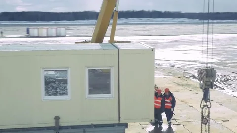 A container was brought to the construction site. Stock Footage 80309093