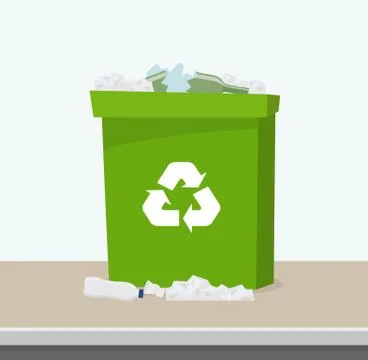Container with waste. Recycling and sorting garbage. Green trash bin with rec Stock Illustration