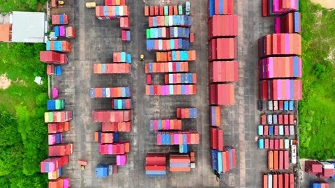 Container yard from above: A bustling hub of stacked containers. Stockbeeldmateriaal 249728733