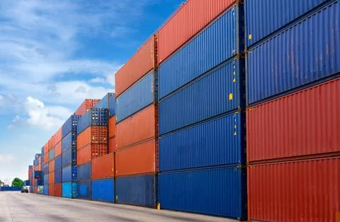 Container yard Background for Logistic Import Export business Stock Photos