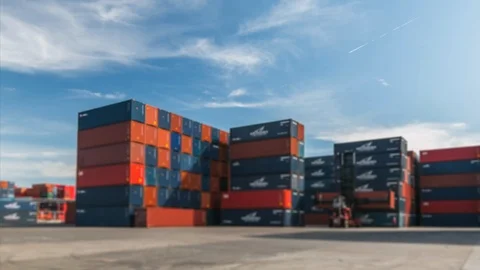 Container yard on blue sky. Stock Footage 88519955